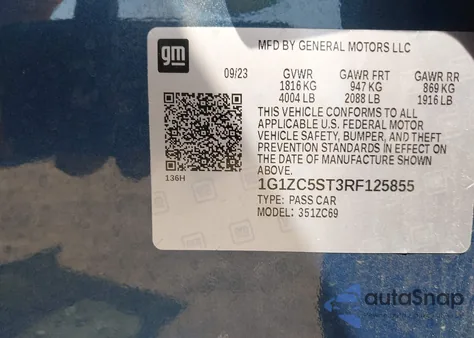 2024 Chevrolet Malibu Fwd 1Fl z USA, uszkodzony, nr VIN 1G1ZC5ST3RF125855